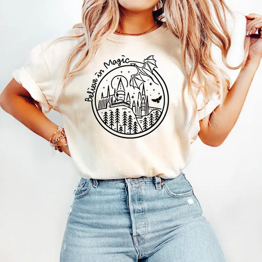 Believe In Magic Shirt, Dragon Shirt, Magical School Tee, Wizarding School Shirt, HP School T-shirt, Wizard School Shirt, Magic Dragon T-shirt, Comfort Colors Shirt