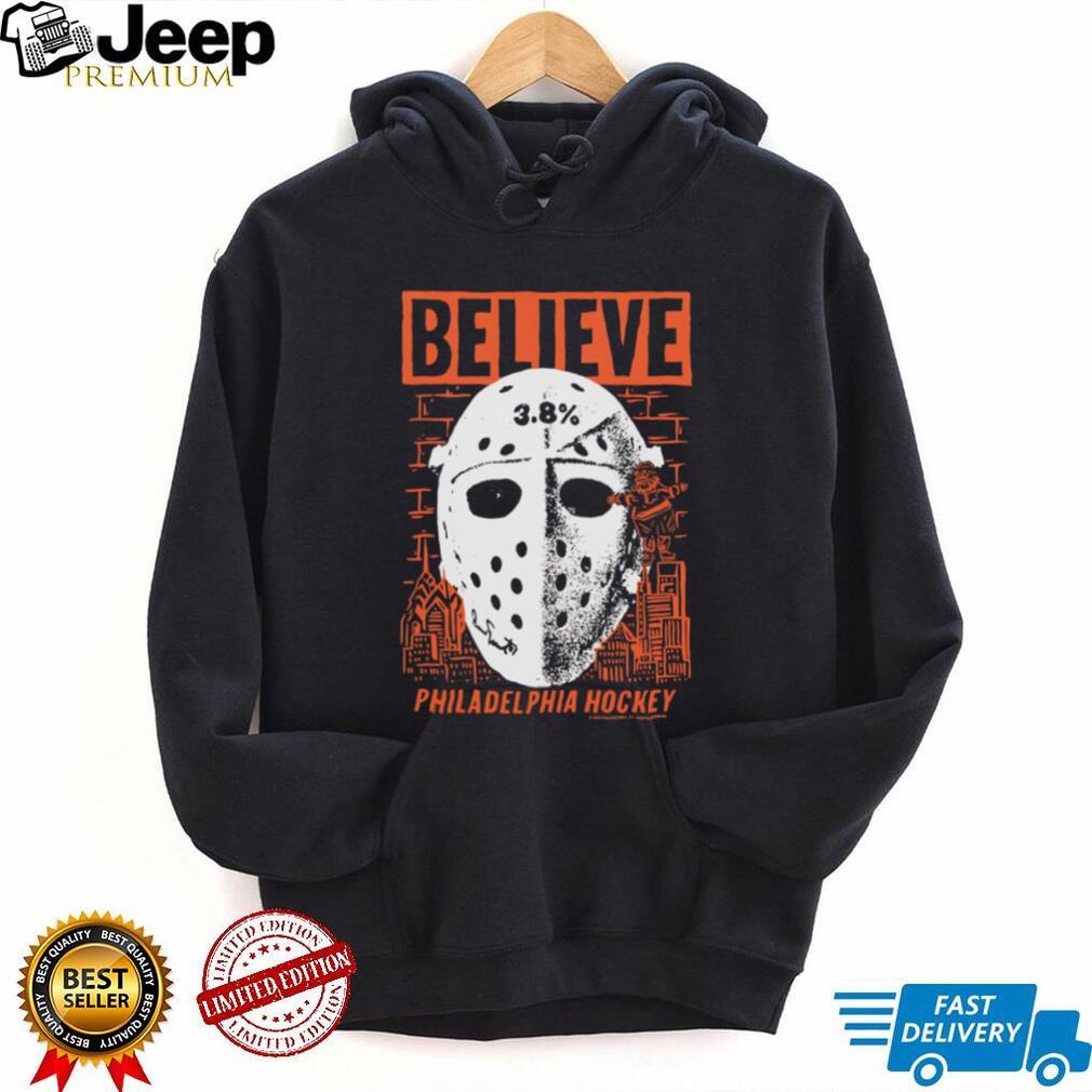 Believe Philadelphia Hockey Jason Voorhees Mask Orange Graphic T Shirt