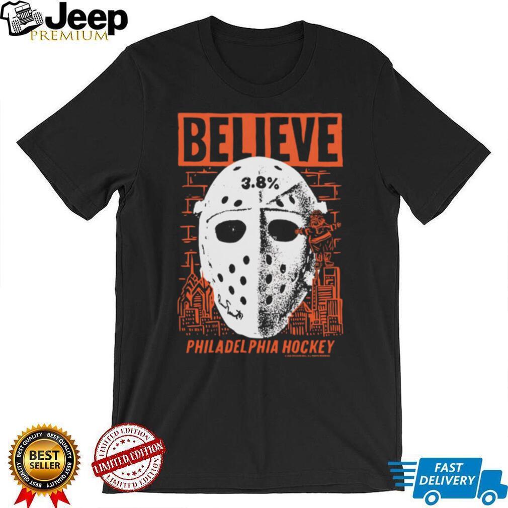 Believe Philadelphia Hockey Jason Voorhees Mask Orange Graphic T Shirt