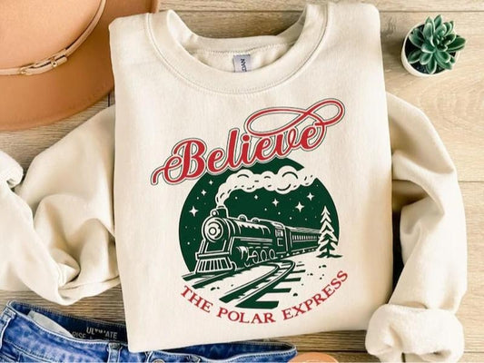 Believe The Polar Express Crewneck, Polar Express Christmas Shirt, Polar Express Ticket Hoodie, Christmas Holiday Sweater, Vintage Christmas