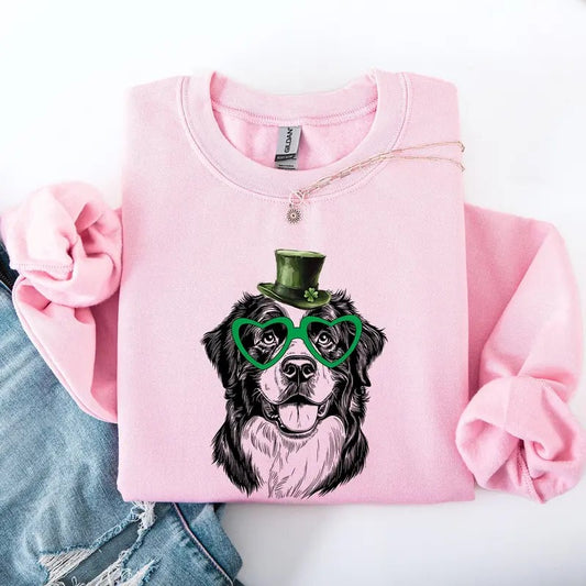 Bernese Mountain, Adorable Dog, St Patrick's Day, Lucky, Irish Sweatshirt, Crew Neck, Women's, Crewneck