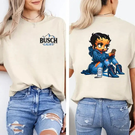 Betty Booop Shirt, Bussch Light Shirts, Girl Power Shirt, Cute Sweatshirt,  Unisex Classic Cotton Tee with 2 Sided Graphic Print in All Sizes, For Women, For Men