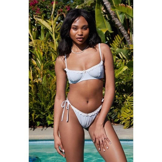 Beverly and Beck Women's Carson Gingham Textured V Tie Side Bikini Bottom