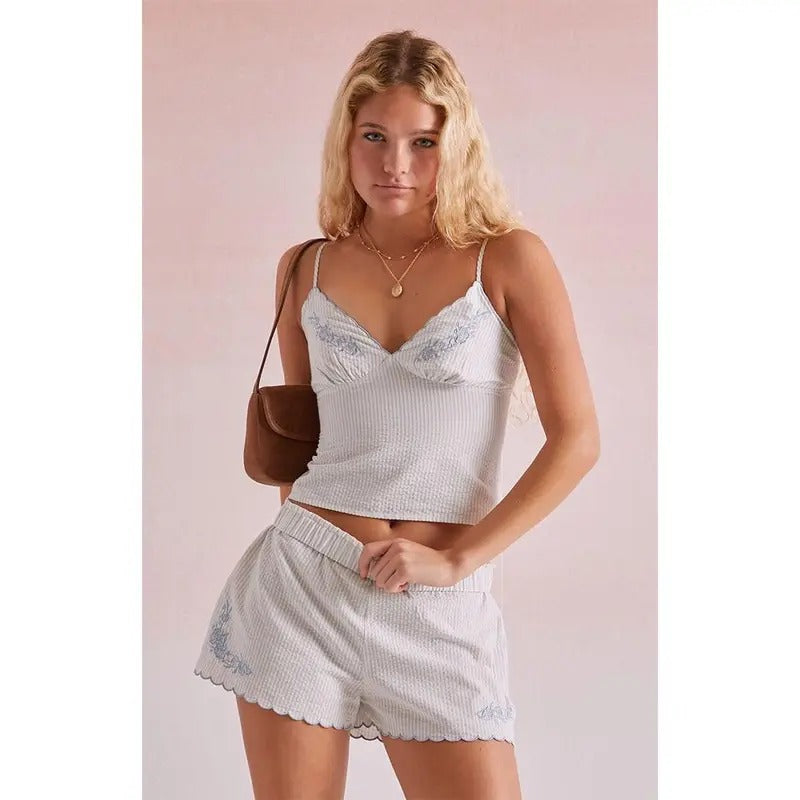 Beverly and Beck Women's Embroidered Striped Boxer Shorts