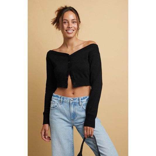 Beverly and Beck Women's Isabela Off-The-Shoulder Cropped Cardigan