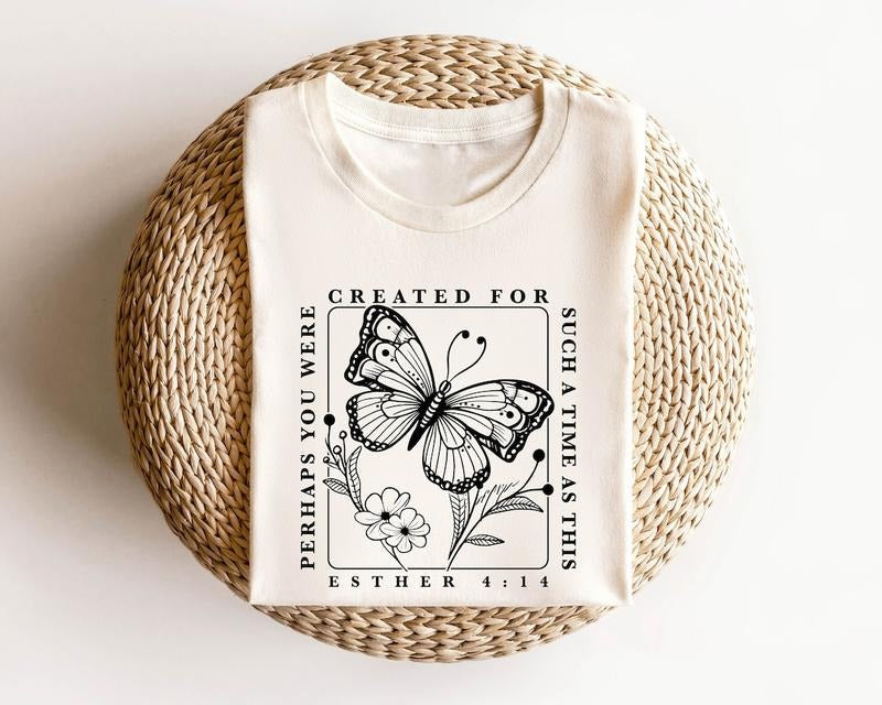 Bible Verse Shirt, Esther 4:14 T-Shirt, Christian Shirt, Christian Gift, Religion Clothing, Church Shirt Cotton Top Menswear Polyester