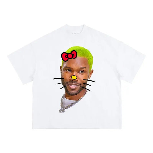 Big Face Green Kitty Shirt by Frank - Stylish Graphic Appeal