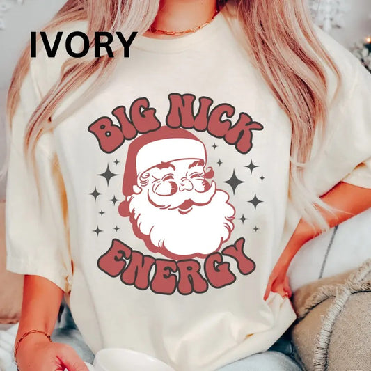 Big Nick Energy Comfort Colors Women's Oversized Christmas Shirt - Festive Printed Design - Cotton, Comfortable