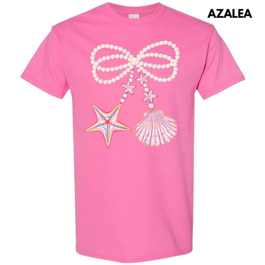 Big Seashell & Starfish Bow Gildan Short Sleeve T-Shirt 'NLB' Hoodie, Sweatshirt | WearSparks.com
