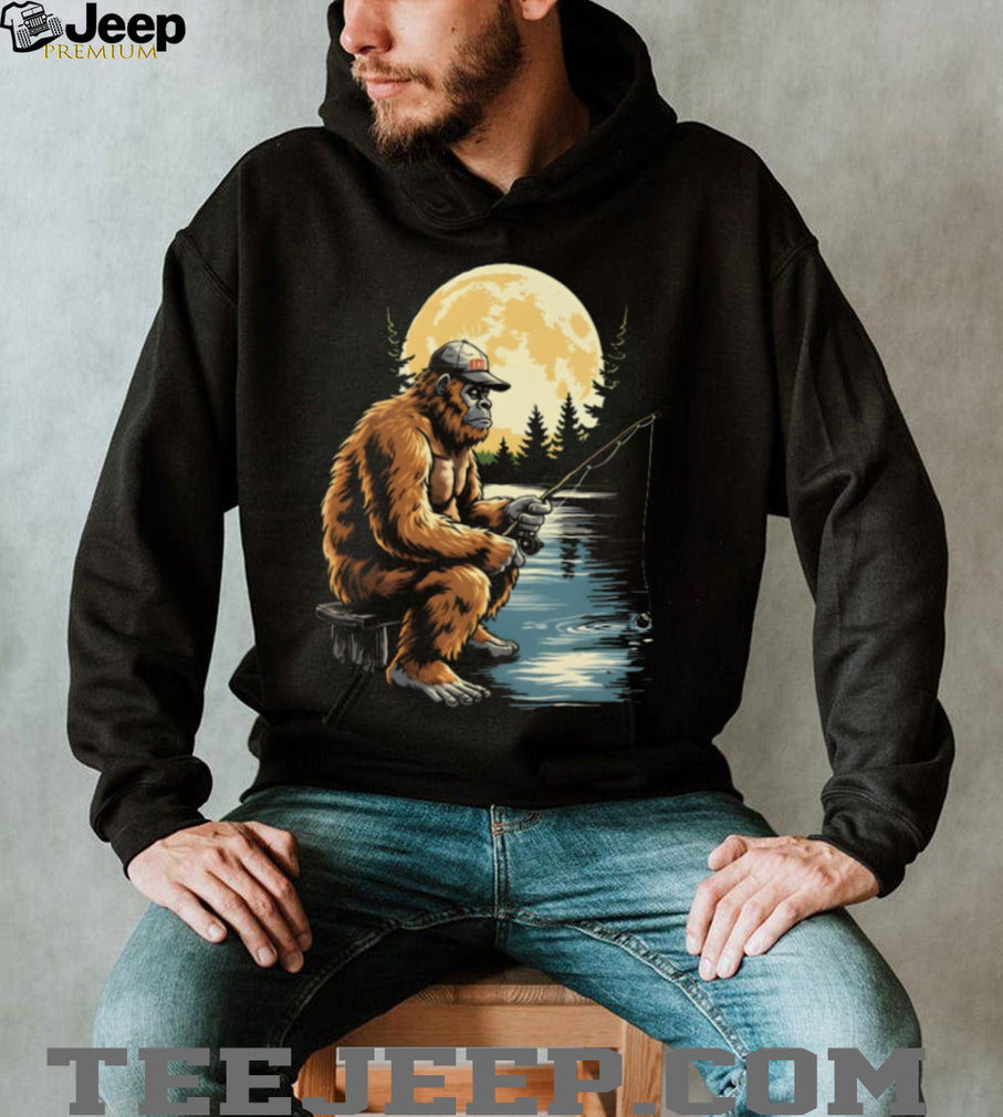 Bigfoot Fishing by the Lake Under Full Moon Relaxing T Shirt