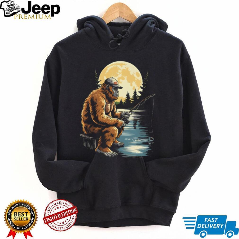 Bigfoot Fishing by the Lake Under Full Moon Relaxing T Shirt