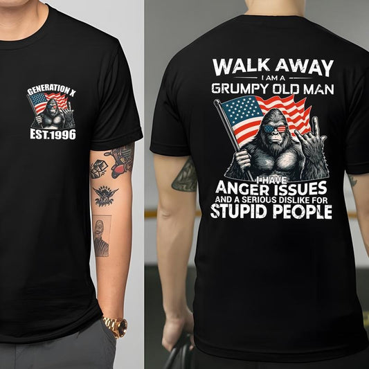 Bigfoot Walk Away Im Agrumpy Old Man 4 Of July 2 Sides Shirt, Independence Day T-shirt, Fourth of July Shirt, Gift For Dad, From S to 5XL Unisex T-shirt