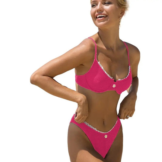 Bikini Sets High Waisted Bathing Suits Two Piece Swimsuits Lace Trim Underwire Swimwear
