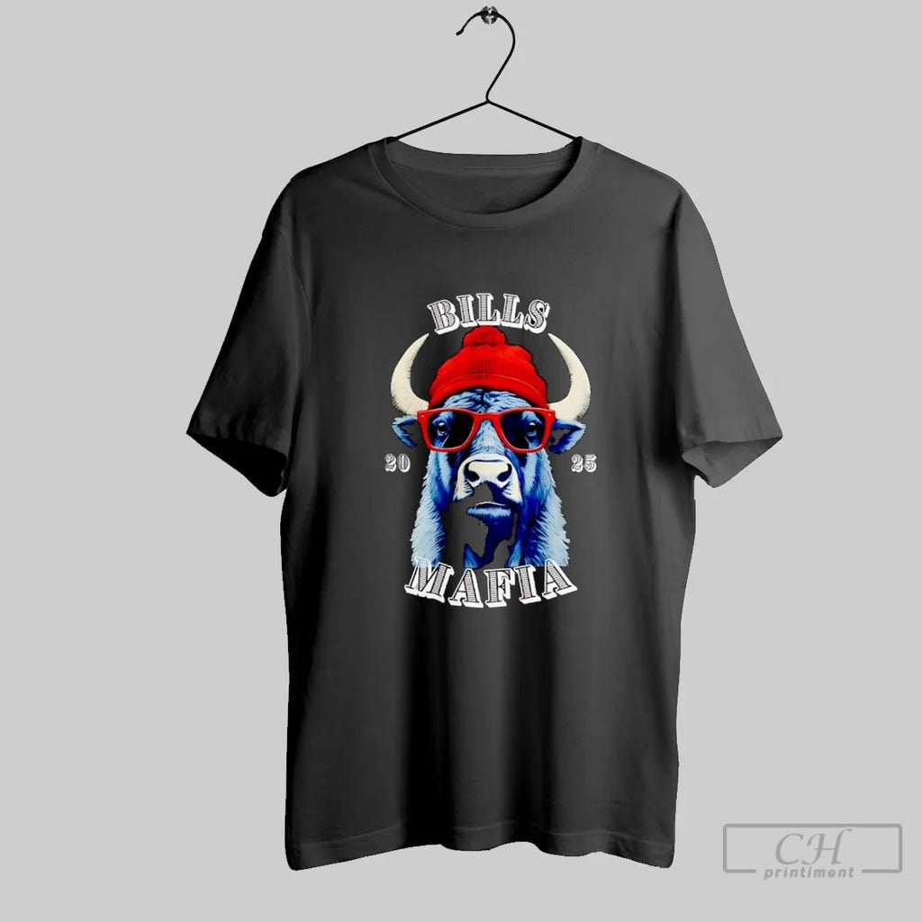 Bills Mafia 2025 Buffalo Wearing Beanie Sunglasses T Shirt