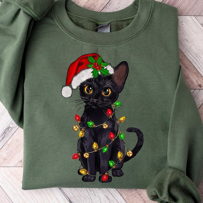 Black Cat Christmas Crewneck Sweatshirt, Hoodie, T-shirt, Cute Christmas Gifts | WearSparks.com