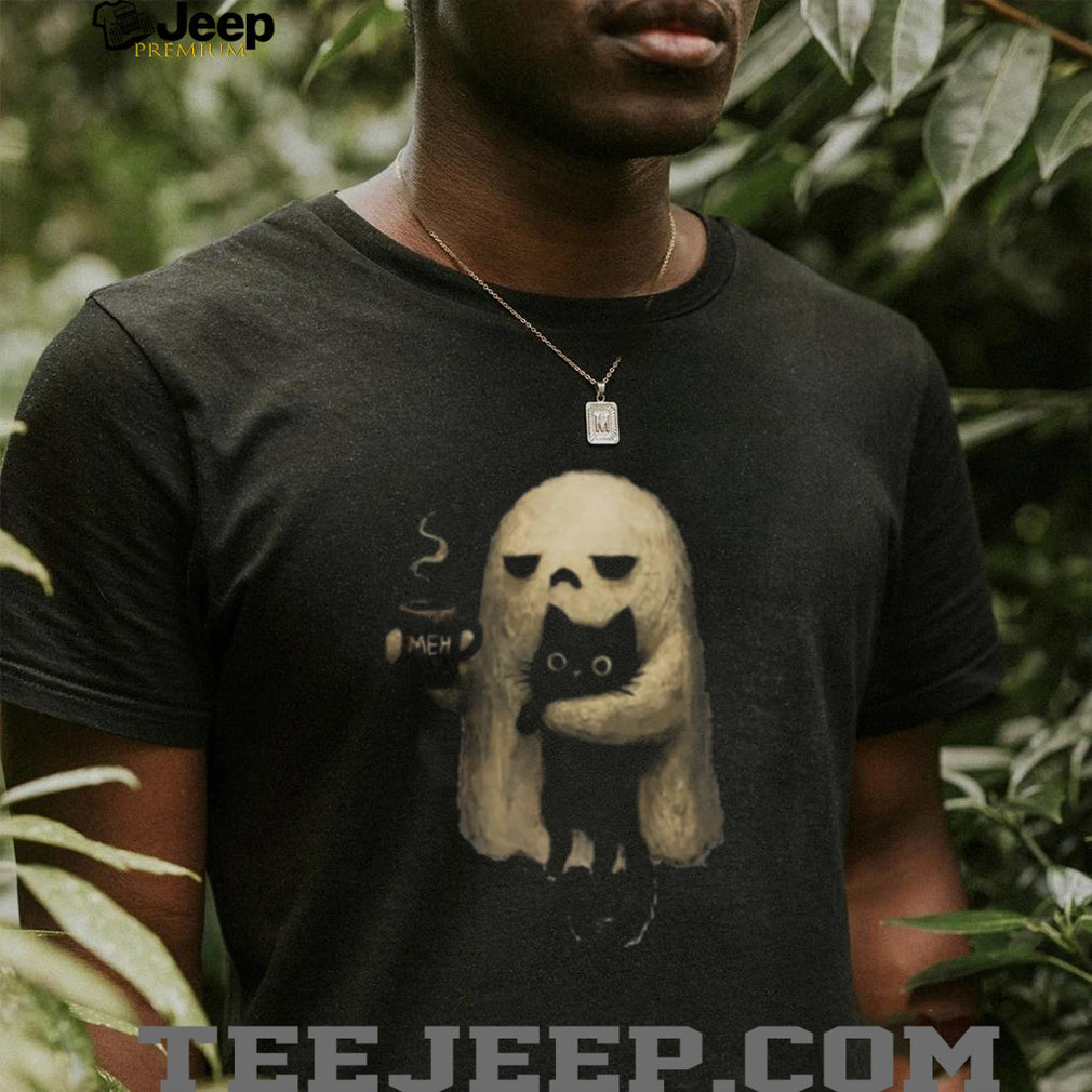 Black Cat Ghost Meh Coffee Halloween Cute Animal Shirt