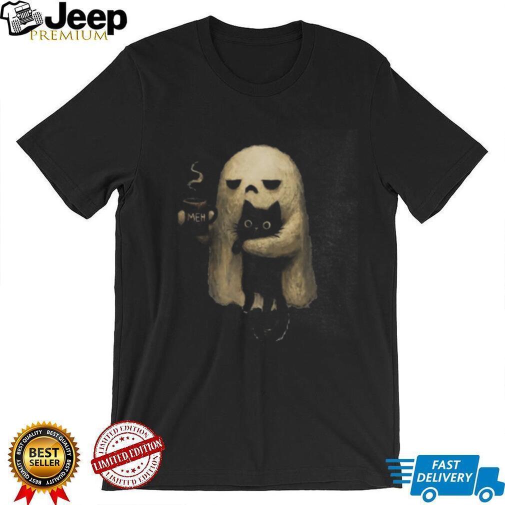 Black Cat Ghost Meh Coffee Halloween Cute Animal Shirt