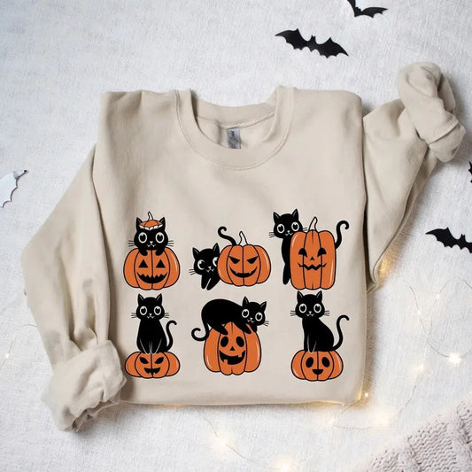 Black Cat Pumpkin Halloween Sweatshirt, Black Cat Shirt, Ghost Shirt, Halloween Cat Shirt,C at Lover Shirt, Spooky Season Shirt, Pumpkin Fall Halloween Shirt, Funny Black Cat On Pumkin Shirt