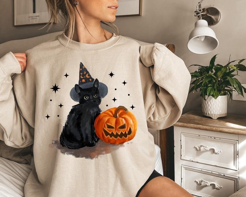Black Cat Pumpkin Sweatshirt, Vintage Black Cat With Pumpkin Halloween Sweatshirt, Retro Pumpkin Face Halloween Shirt, Pumpkin Fall Halloween Sweater, Spooky Season, 90s Halloween Shirt, Ghost Cat Shirt, Cat Lover Gift Shirt