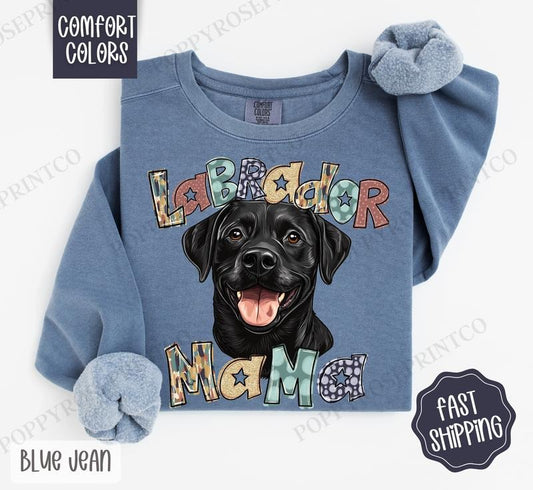 Black Labrador Mama Comfort Colors Sweatshirt, Black Lab Mama Women's Crewneck, Cute Dog Mom Women's Sweater