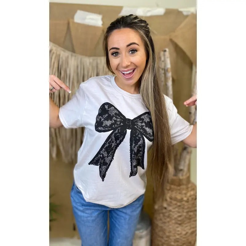Black Lace Bow Graphic T-Shirt