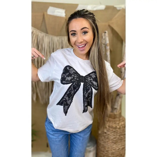 Black Lace Bow Graphic T-Shirt