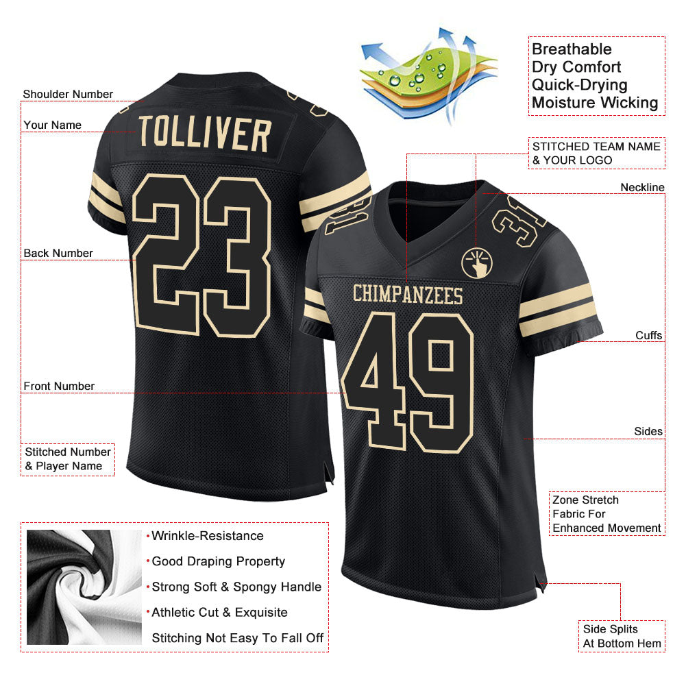 Custom Black Black-Cream Mesh Authentic Football Jersey T-Shirts, Hoodie, Sweatshirt | WearSparks.com (Image 2)