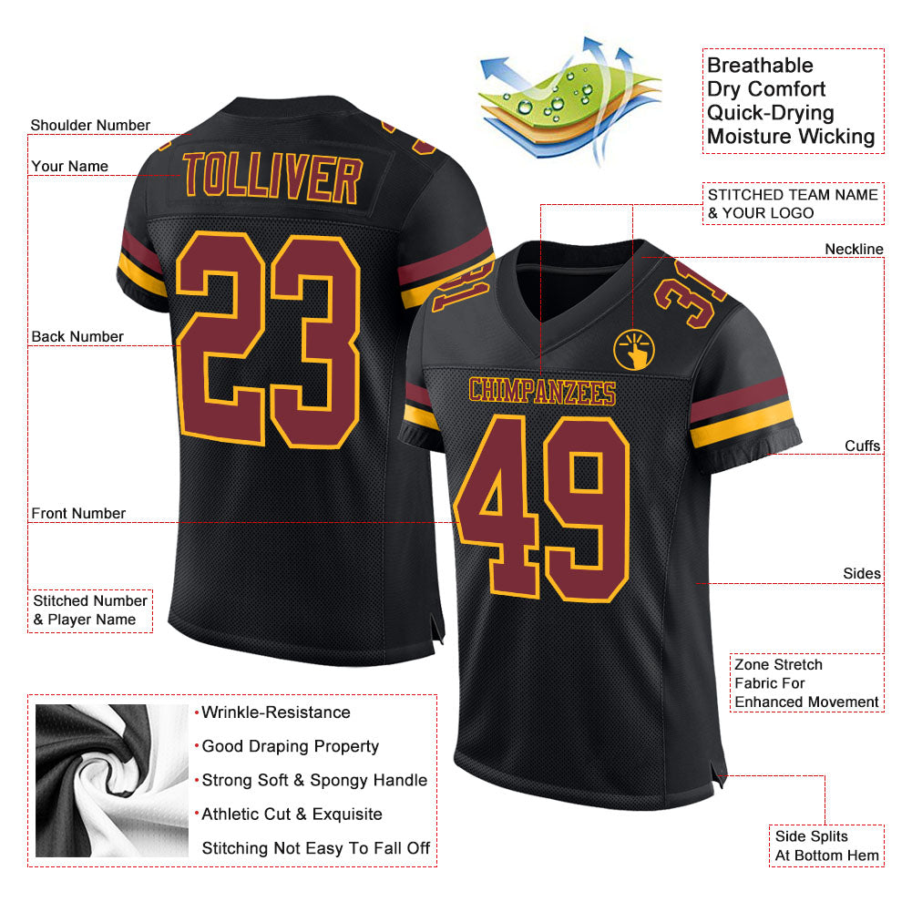Custom Black Burgundy-Gold Mesh Authentic Football Jersey T-Shirts, Hoodie, Sweatshirt | WearSparks.com (Image 2)