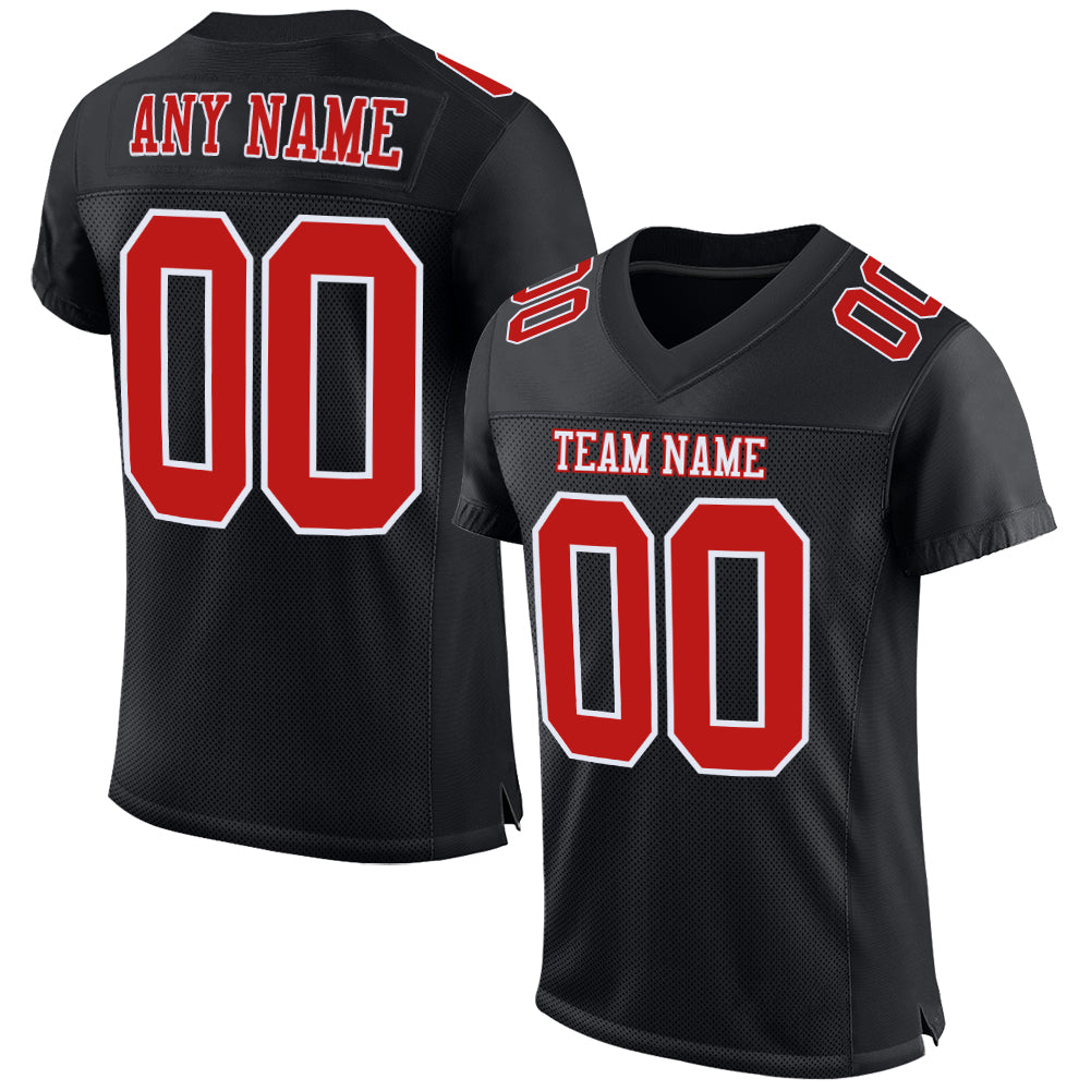 Custom Black Fire Red-White Mesh Authentic Football Jersey T-Shirts, Hoodie, Sweatshirt | WearSparks.com (Image 1)