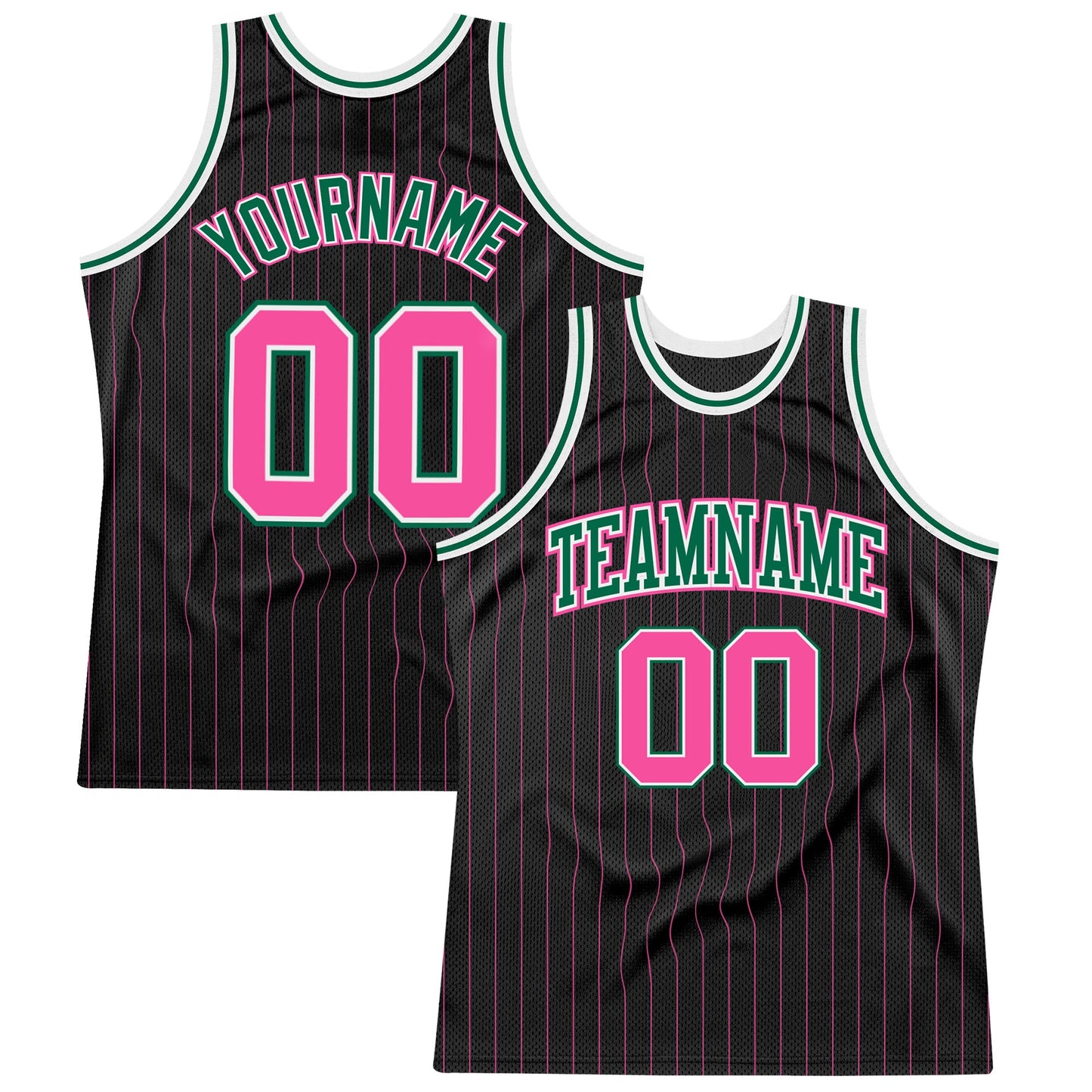 Custom Black Pink Pinstripe Pink-Kelly Green Authentic Basketball Jersey T-Shirts, Hoodie, Sweatshirt (Image 1)