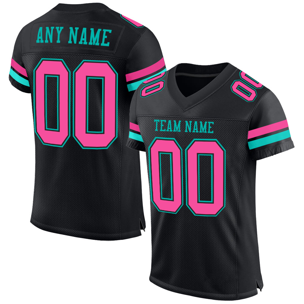 Custom Black Pink-Aqua Mesh Authentic Football Jersey T-Shirts, Hoodie, Sweatshirt | WearSparks.com (Image 1)