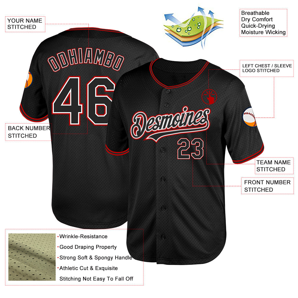 Custom Black White-Red Mesh Authentic Throwback Baseball Jersey T-Shirts, Hoodie, Sweatshirt | WearSparks.com (Image 3)
