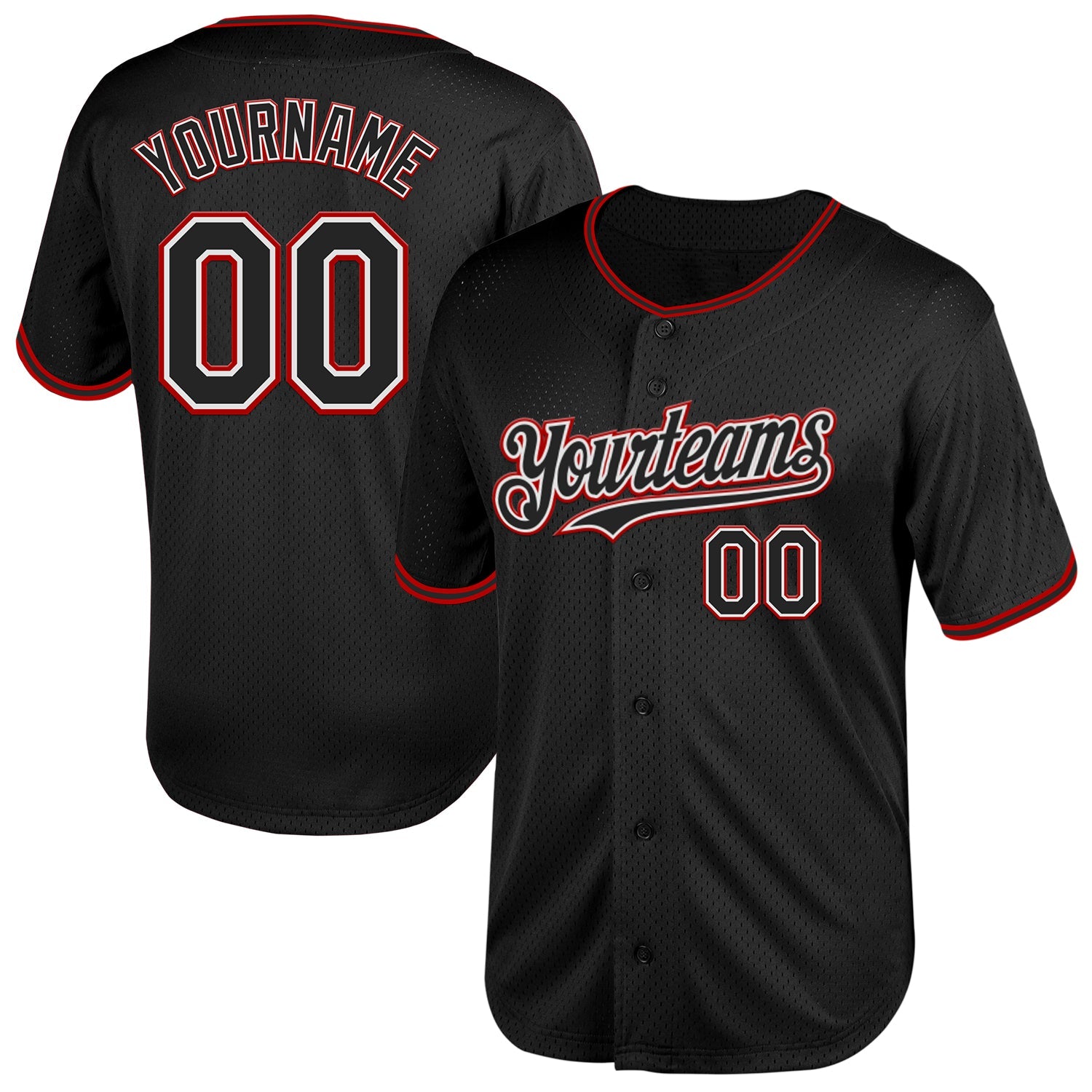 Custom Black White-Red Mesh Authentic Throwback Baseball Jersey T-Shirts, Hoodie, Sweatshirt | WearSparks.com (Image 1)