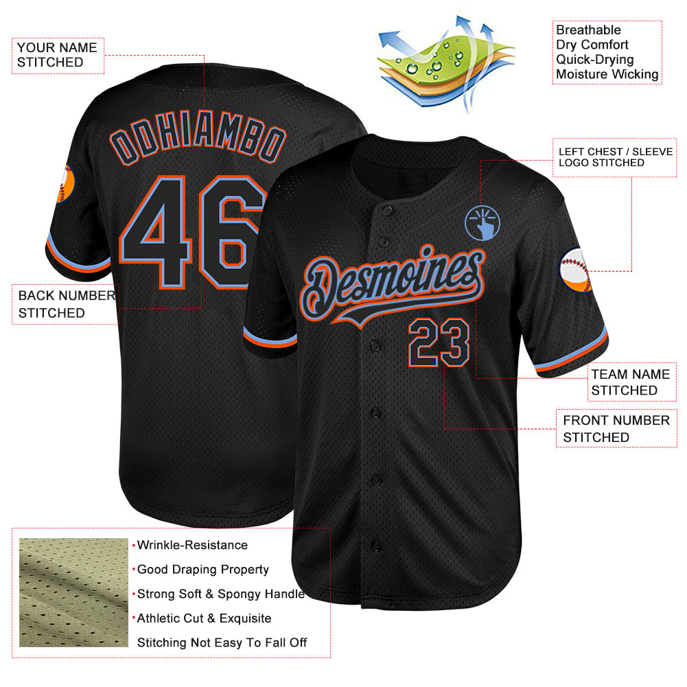 Custom Black Powder Blue-Orange Mesh Authentic Throwback Baseball Jersey T-Shirts, Hoodie, Sweatshirt (Image 3)