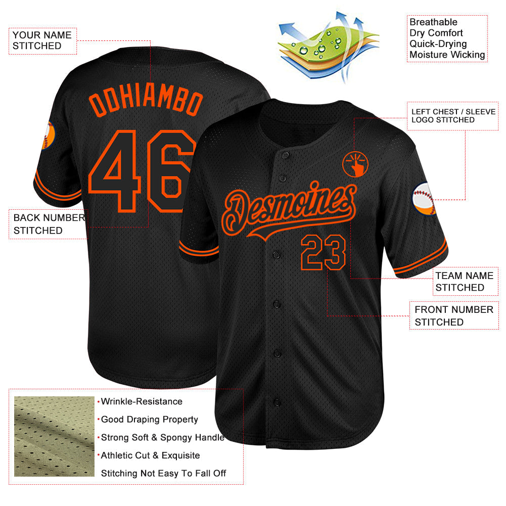 Custom Black Orange Mesh Authentic Throwback Baseball Jersey T-Shirts, Hoodie, Sweatshirt | WearSparks.com (Image 3)