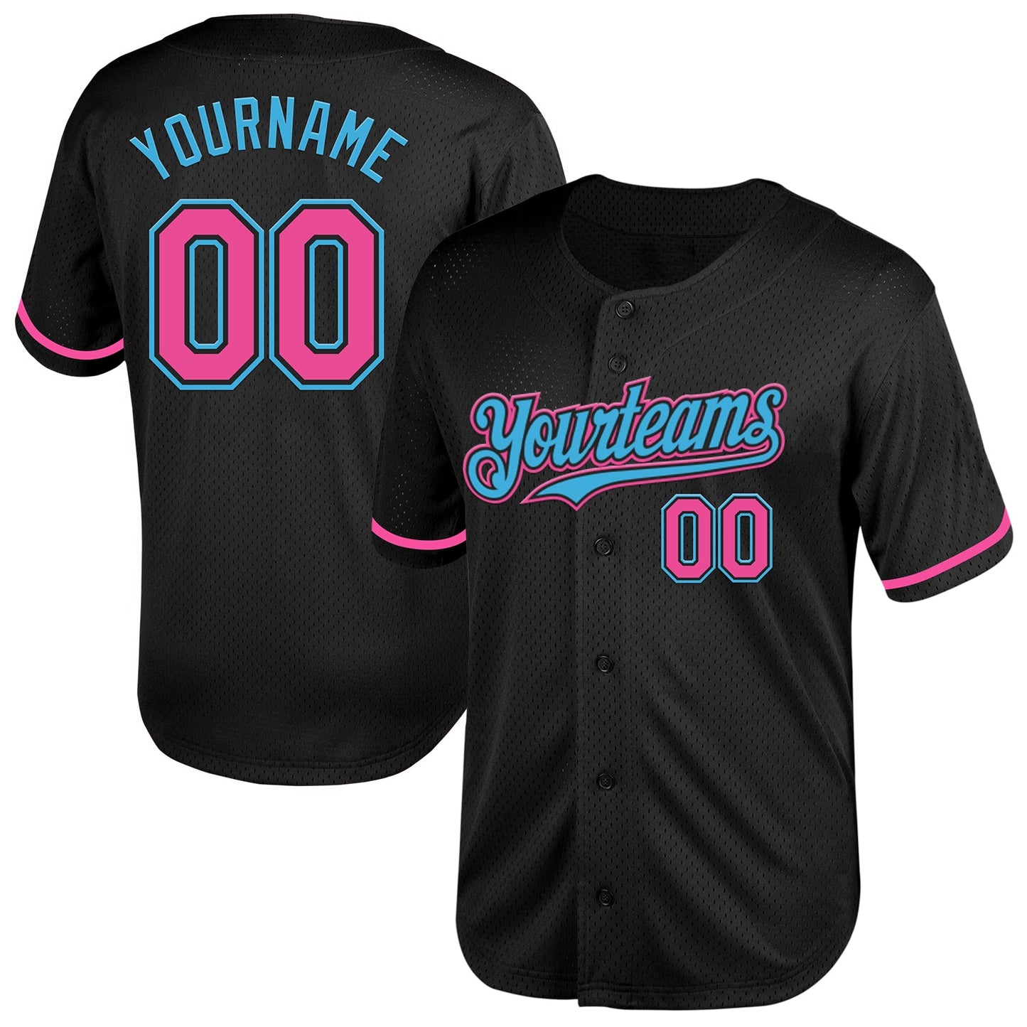 Custom Black Pink-Sky Blue Mesh Authentic Throwback Baseball Jersey T-Shirts, Hoodie, Sweatshirt | WearSparks.com (Image 1)