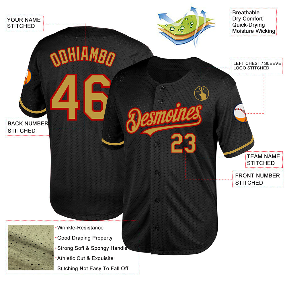 Custom Black Old Gold-Red Mesh Authentic Throwback Baseball Jersey T-Shirts, Hoodie, Sweatshirt | WearSparks.com (Image 3)