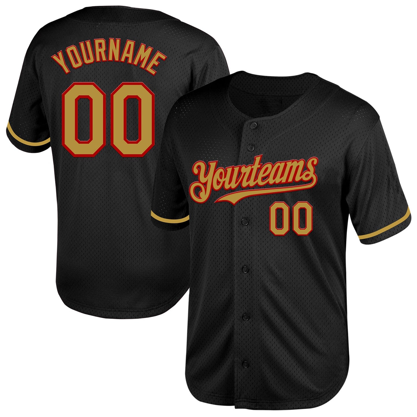 Custom Black Old Gold-Red Mesh Authentic Throwback Baseball Jersey T-Shirts, Hoodie, Sweatshirt | WearSparks.com (Image 1)