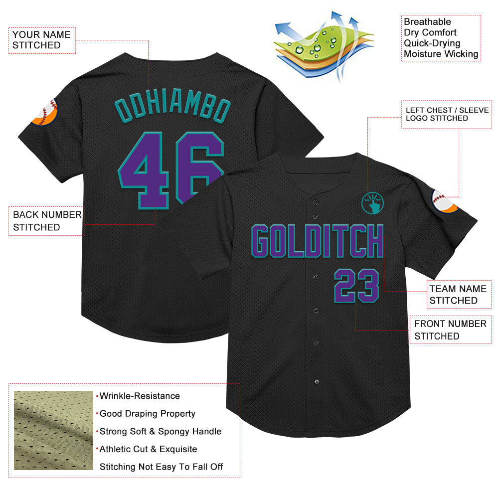Custom Black Purple-Teal Mesh Authentic Throwback Baseball Jersey T-Shirts, Hoodie, Sweatshirt | WearSparks.com (Image 3)