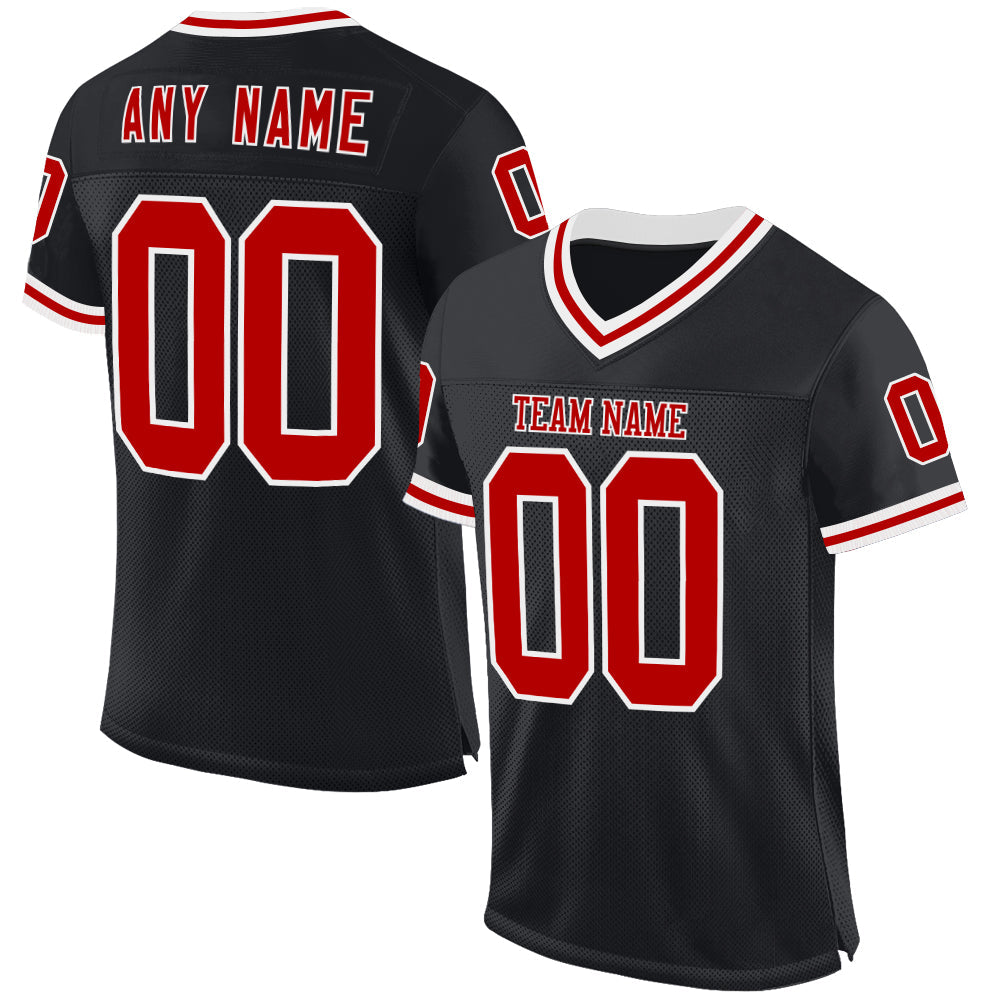 Custom Black Red-White Mesh Authentic Throwback Football Jersey T-Shirts, Hoodie, Sweatshirt | WearSparks.com (Image 1)