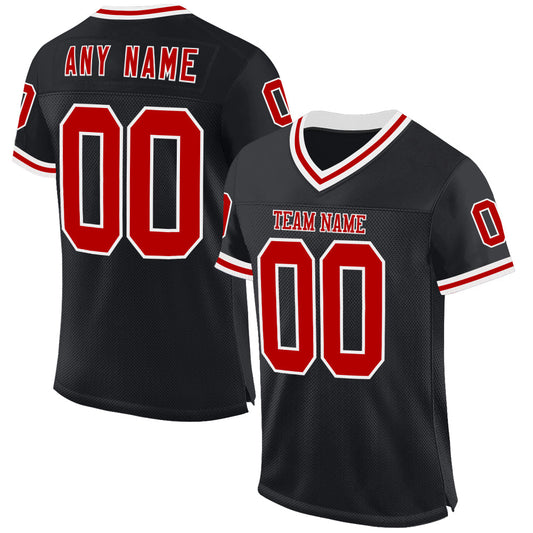 Custom Black Red-White Mesh Authentic Throwback Football Jersey T-Shirts, Hoodie, Sweatshirt | WearSparks.com (Image 1)