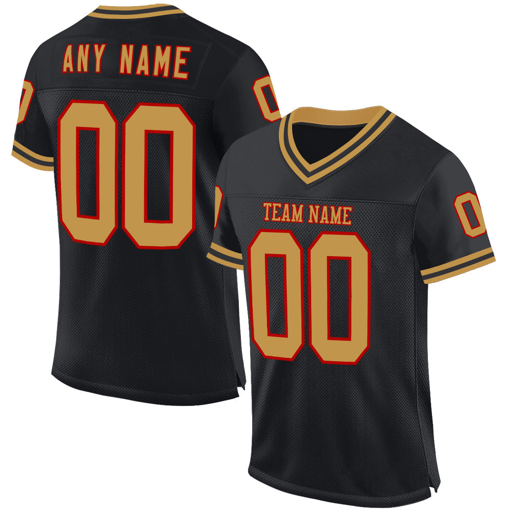 Custom Black Old Gold-Red Mesh Authentic Throwback Football Jersey T-Shirts, Hoodie, Sweatshirt | WearSparks.com (Image 1)