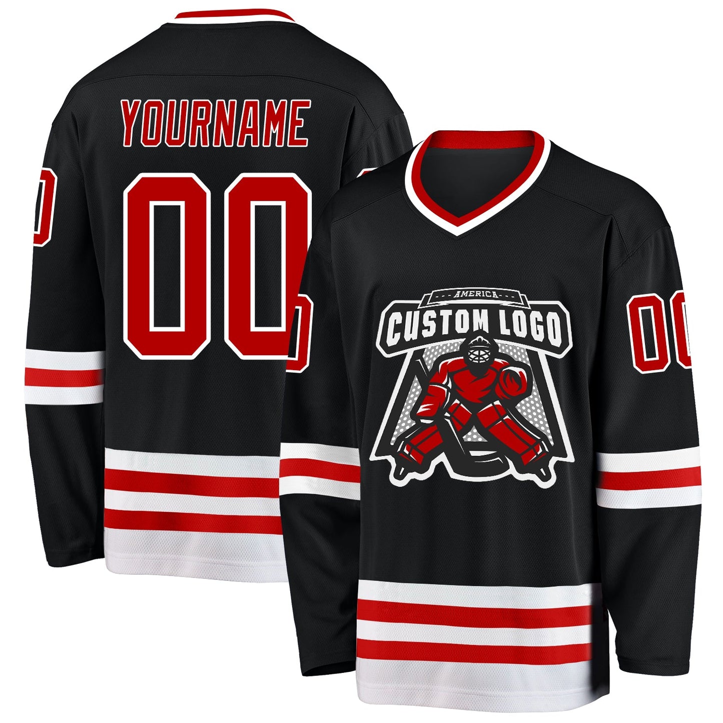 Custom Black Red-White Hockey Jersey T-Shirts, Hoodie, Sweatshirt | WearSparks.com (Image 2)