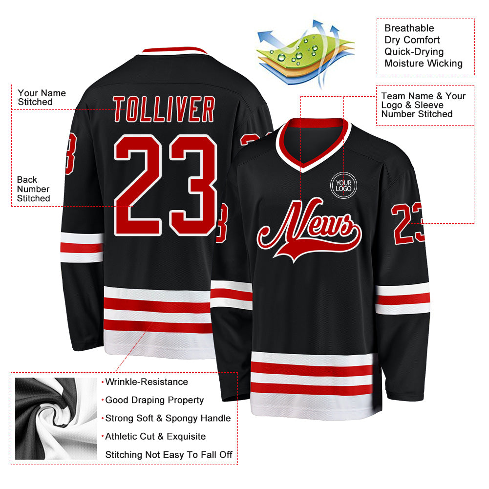 Custom Black Red-White Hockey Jersey T-Shirts, Hoodie, Sweatshirt | WearSparks.com (Image 3)