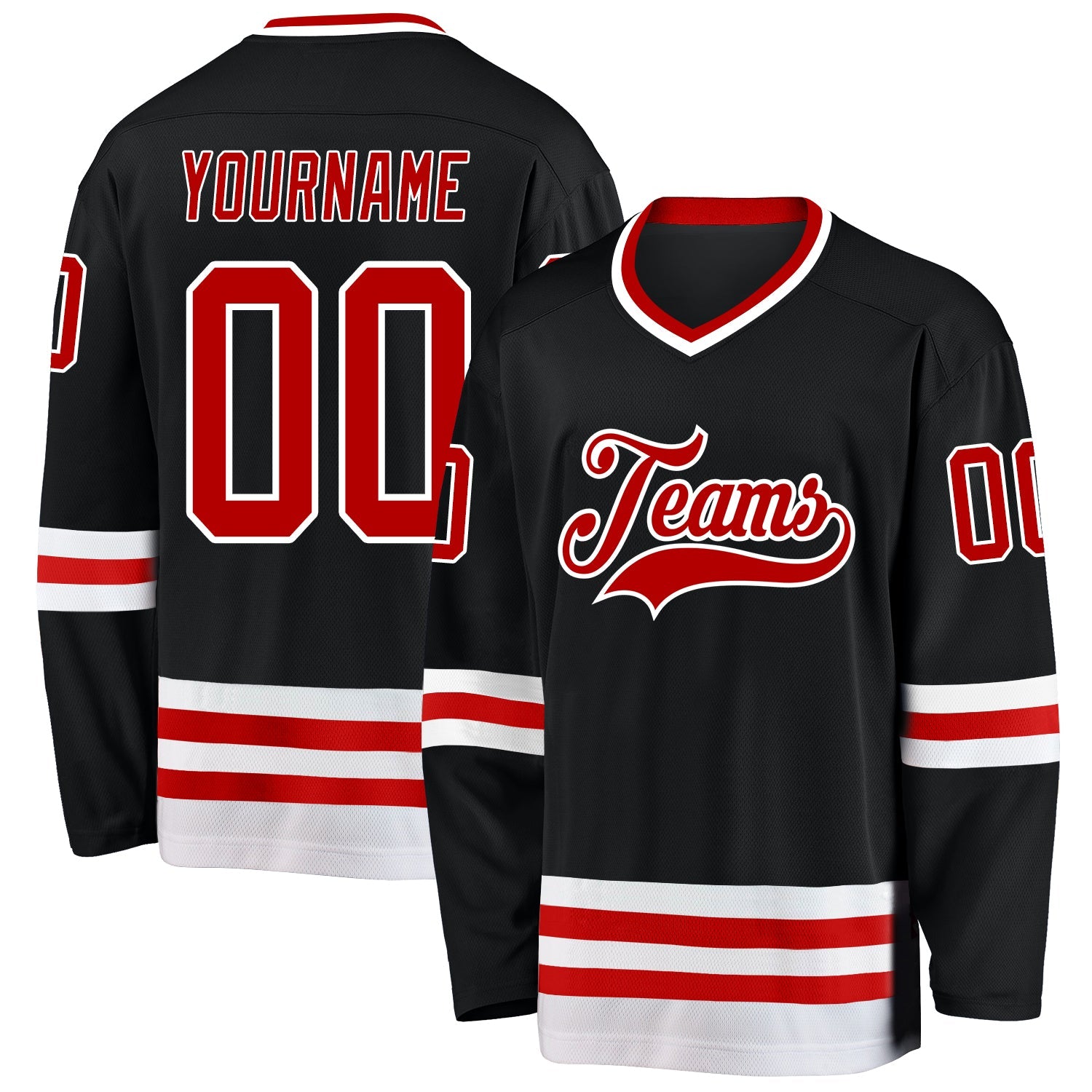 Custom Black Red-White Hockey Jersey T-Shirts, Hoodie, Sweatshirt | WearSparks.com (Image 1)