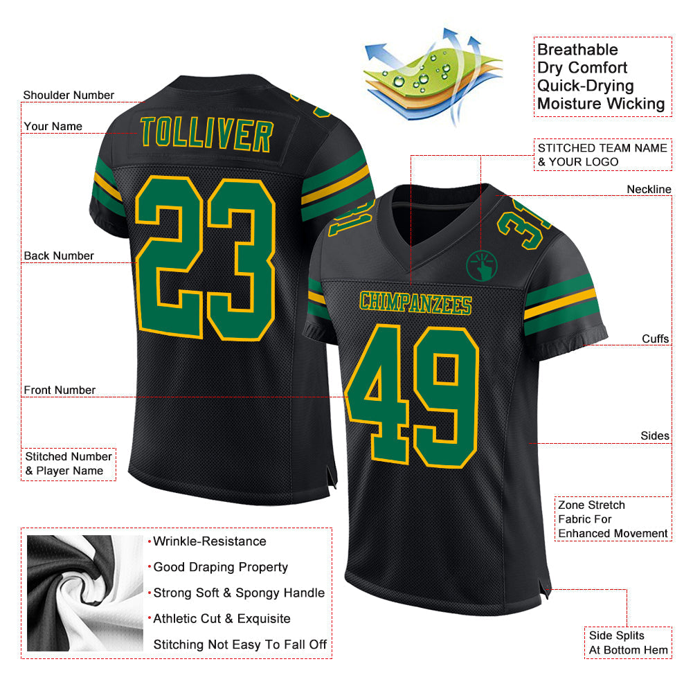 Custom Black Kelly Green-Gold Mesh Authentic Football Jersey T-Shirts, Hoodie, Sweatshirt | WearSparks.com (Image 2)