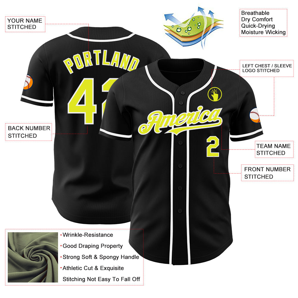 Custom Black Neon Yellow-White Authentic Baseball Jersey T-Shirts, Hoodie, Sweatshirt | WearSparks.com (Image 3)