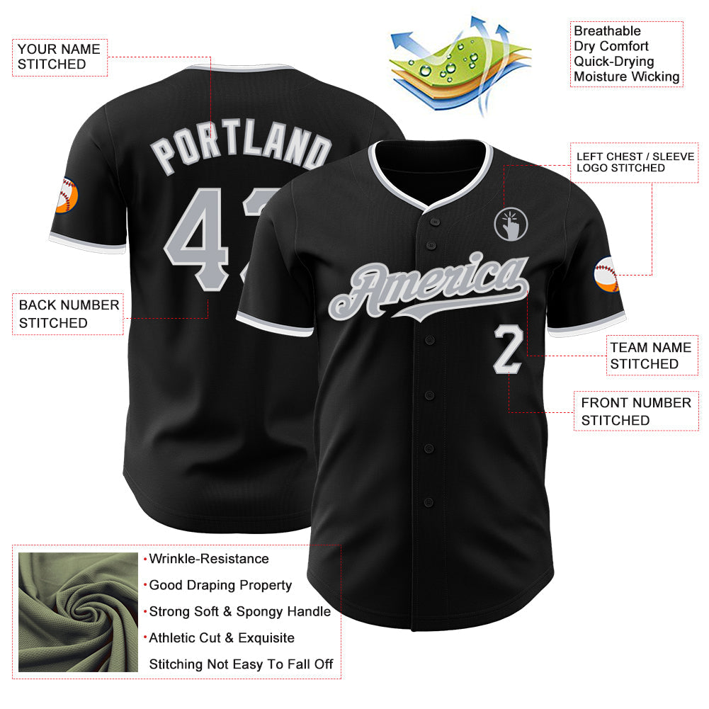 Custom Black Gray-White Authentic Baseball Jersey T-Shirts, Hoodie, Sweatshirt | WearSparks.com (Image 3)