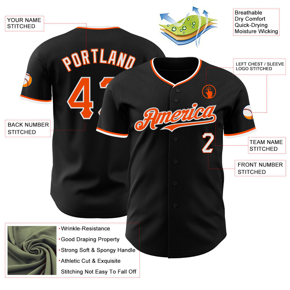 Custom Black Orange-White Authentic Baseball Jersey T-Shirts, Hoodie, Sweatshirt | WearSparks.com (Image 3)