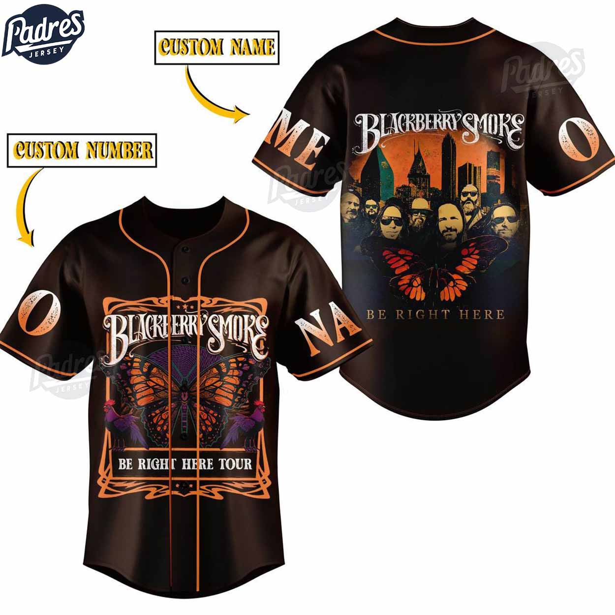 Blackberry Smoke band Be Right Here Tour 2024 Custom Baseball Jersey Shirt - Padres Jersey Oasis: Elevate Your Baseball Style Game